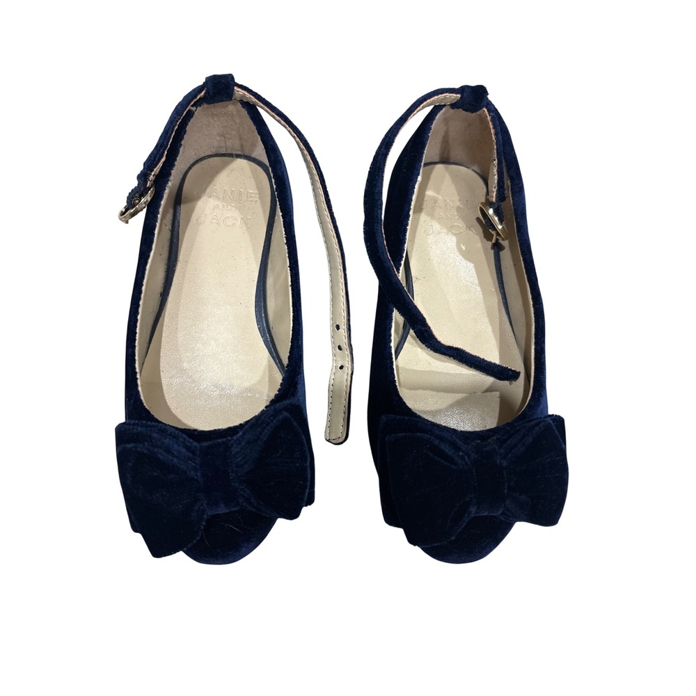 Janie and Jack Navy Blue Velvet Bow Ankle Strap Ballet Flats Size 7 100047299